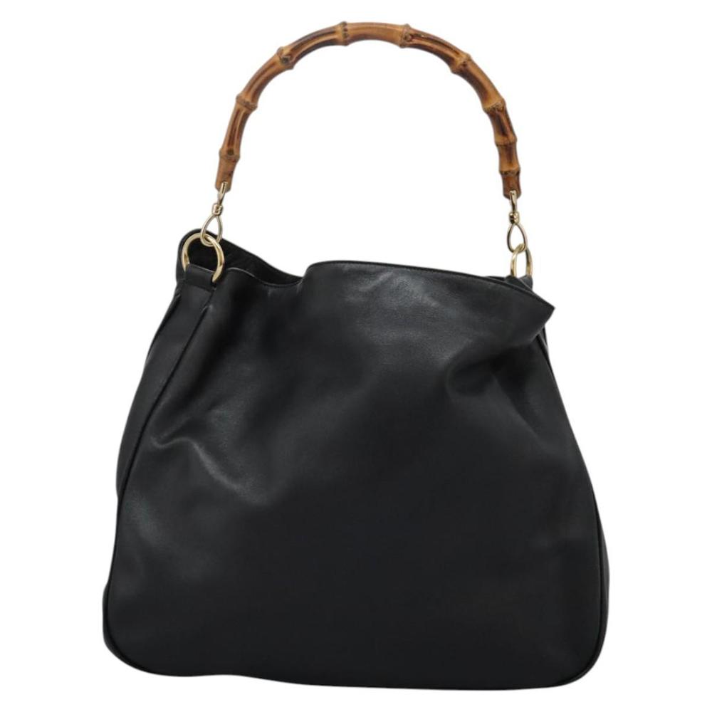 GUCCI Bamboo Hand Bag Leather 2way Black Gold 001 1014 1577 0 Auth nb190 - Picture 13 of 16
